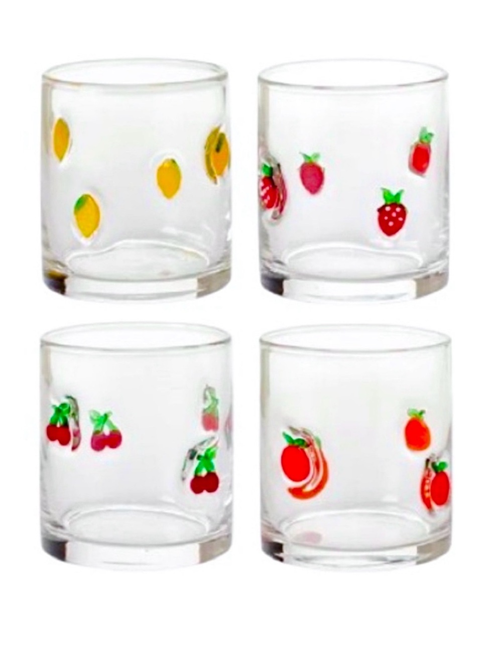 🆕- Set of 4 Fruit Motif Clear Glass Tumbler Set - New in Box.